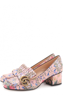 Кожаные туфли Marmont с цветочным принтом Gucci