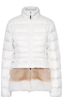 Стеганый пуховик с высоким воротником и меховой отделкой Escada Sport
