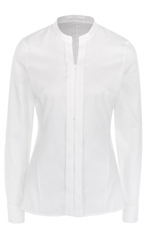Приталенная хлопковая блуза с круглым вырезом BOSS