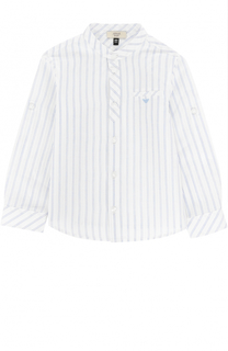 Хлопковая рубашка в полоску с воротником-стойкой Giorgio Armani