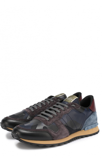 Комбинированные кроссовки Rockrunner с камуфляжным принтом Valentino