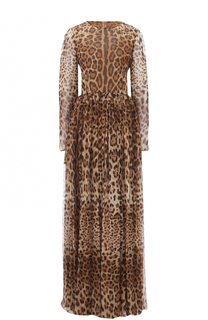 Шелковое платье-макси с леопардовым принтом Dolce &amp; Gabbana
