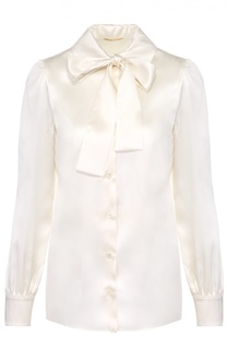 Шелковая блуза прямого кроя с воротником аскот Saint Laurent
