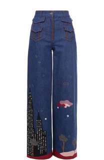 Широкие джинсы с завышенной талией и контрастной отделкой Valentino