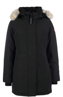 Удлиненный пуховик с меховой отделкой Canada Goose