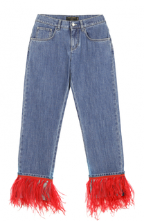 Укороченные джинсы с контрастной отделкой из пера страуса Dolce &amp; Gabbana