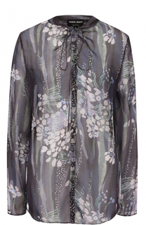 Шелковая полупрозрачная блуза с принтом Giorgio Armani
