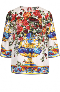 Шелковый топ с укороченным рукавом и принтом Dolce &amp; Gabbana