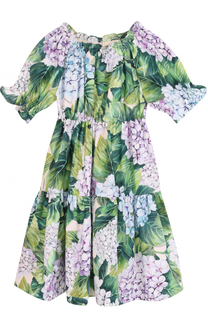Платье с открытыми плечами и цветочным принтом Dolce &amp; Gabbana