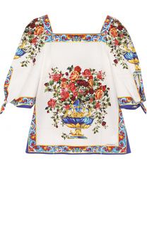 Хлопковая блуза с принтом и рукавами ассиметричного кроя Dolce &amp; Gabbana