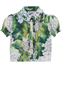 Хлопковая блуза с цветочным принтом и оборками Dolce &amp; Gabbana