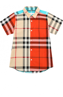 Хлопковая рубашка с контрастным принтом Burberry