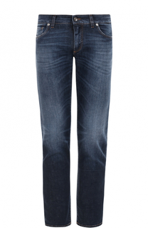 Джинсы прямого кроя с потертостями и вышивкой на заднем кармане Dolce & Gabbana