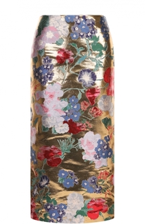 Шелковая юбка с металлизированной отделкой и цветочным принтом Valentino