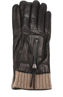 Кожаные перчатки с вязаной отделкой и молниями Sermoneta Gloves