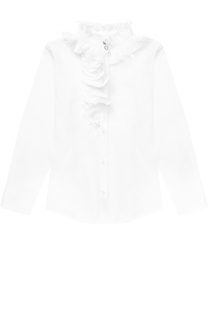 Хлопковая блуза прямого кроя с плиссированными оборками и воротником-стойкой Aletta