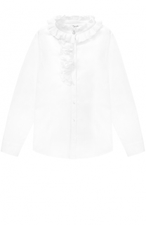 Хлопковая блуза прямого кроя с плиссированными оборками и воротником-стойкой Aletta