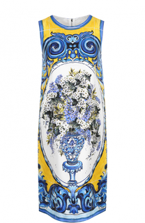 Шелковое платье прямого кроя с принтом Dolce &amp; Gabbana