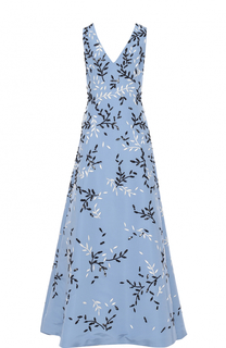 Шелковое платье-макси с контрастной вышивкой Oscar de la Renta