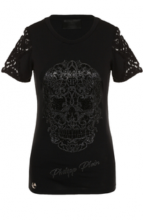 Приталенная футболка с кружевной отделкой Philipp Plein