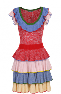 Вязаное мини-платье с разноцветными оборками Alexander McQueen