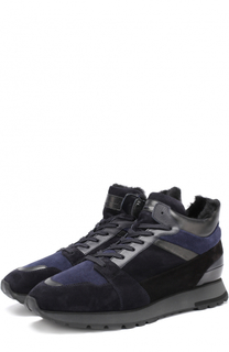 Высокие замшевые кроссовки на шнуровке с внутренней меховой отделкой Santoni