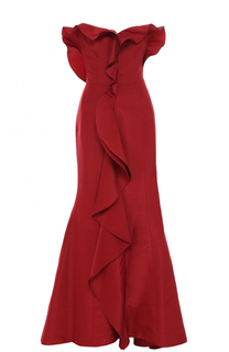 Шелковое платье-бюстье с подолом и оборками Oscar de la Renta