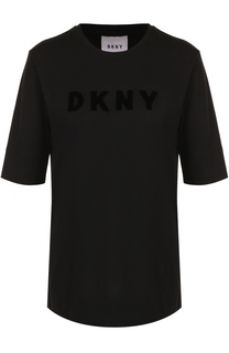 Хлопковая футболка с логотипом бренда DKNY