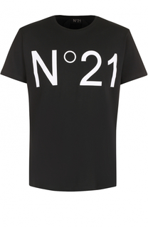 Хлопковая футболка с логотипом бренда No. 21