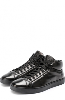 Высокие кожаные кеды на шнуровке Santoni