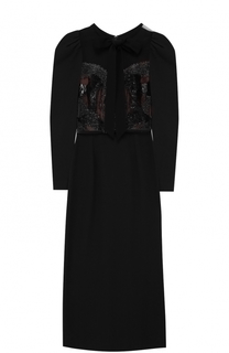 Приталенное платье-миди с рукавом-фонарик Elie Saab