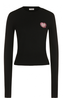 Шерстяной приталенный пуловер с аппликацией Saint Laurent