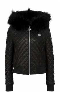 Стеганая кожаная куртка с меховой отделкой Philipp Plein