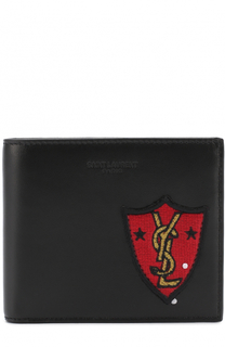 Кожаное портмоне с контрастной вышивкой и отделениями для кредитных карт Saint Laurent