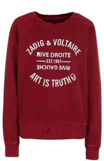 Хлопковый свитшот с принтом и потертостями Zadig&amp;Voltaire Zadig&Voltaire