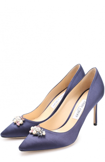 Атласные туфли Alexa 85 с брошью Jimmy Choo