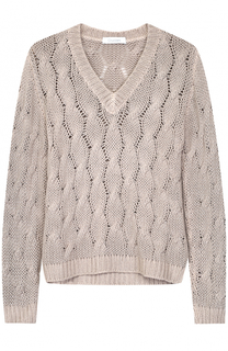 Кашемировый пуловер фактурной вязки с круглым вырезом Cruciani