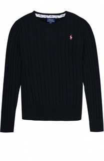 Хлопковый пуловер фактурной вязки с логотипом бренда Polo Ralph Lauren