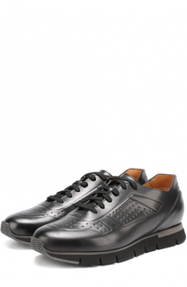 Кожаные кроссовки на шнуровке с тиснением Santoni