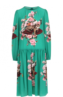 Шелковое платье свободного кроя с принтом Dolce &amp; Gabbana