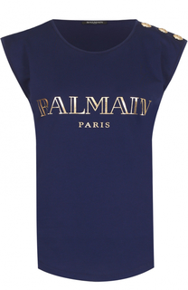 Топ без рукавов с металлизированным логотипом бренда Balmain