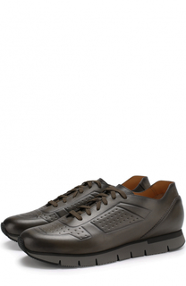 Кожаные кроссовки на шнуровке Santoni