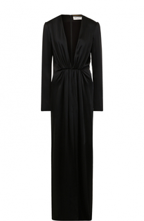 Платье с глубоким V_образным вырезом и высоким разрезом Saint Laurent