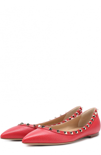 Кожаные балетки Rockstud с зауженным мысом Valentino