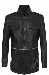 Удлиненная кожаная куртка на молнии с воротником-стойкой Alexander McQueen