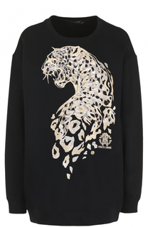 Удлиненный свитшот с вышивкой в виде леопарда Roberto Cavalli