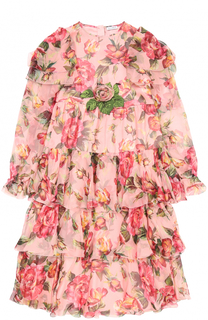 Шелковое платье с оборками и цветочным принтом Dolce &amp; Gabbana