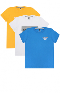 Хлопковый комплект из трех футболок с принтом Giorgio Armani