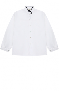 Хлопковая блуза с контрастной отделкой и воротником-стойкой Caf