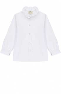 Хлопковая блуза с кружевным воротником-стойкой Caf